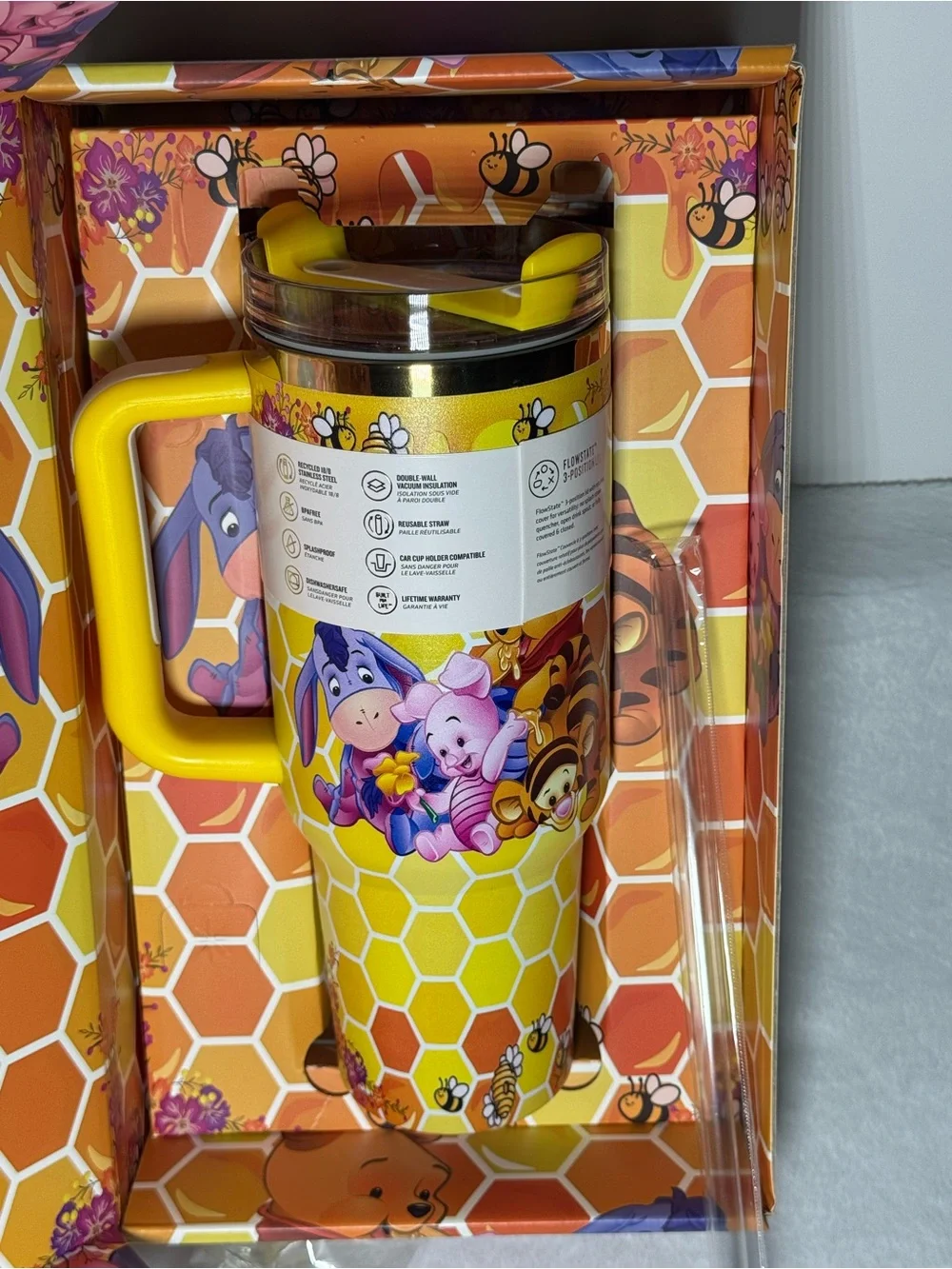 Quencher Tumbler in Bright Yellow Honeycomb Bee Design